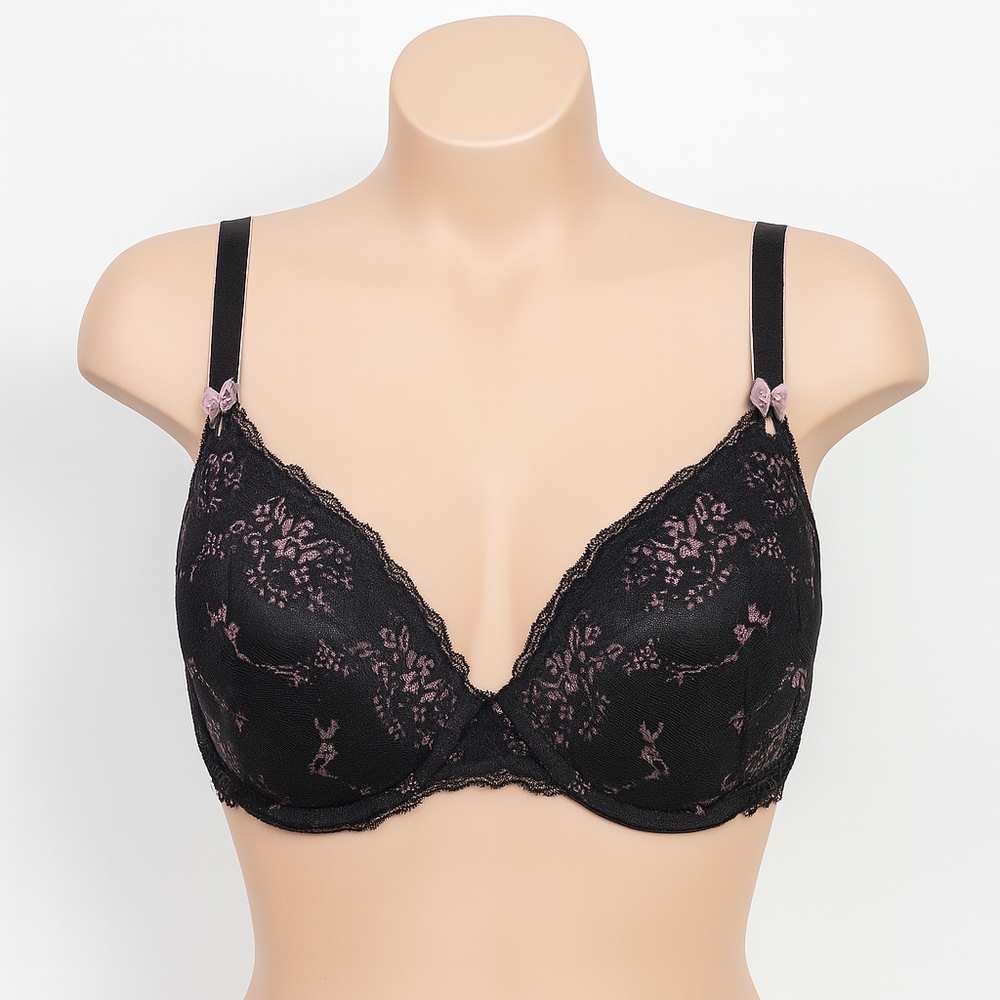 Avenue Body Women's Floral Lace Padded Underwire Bra Blue Bow 42DDD Feminine